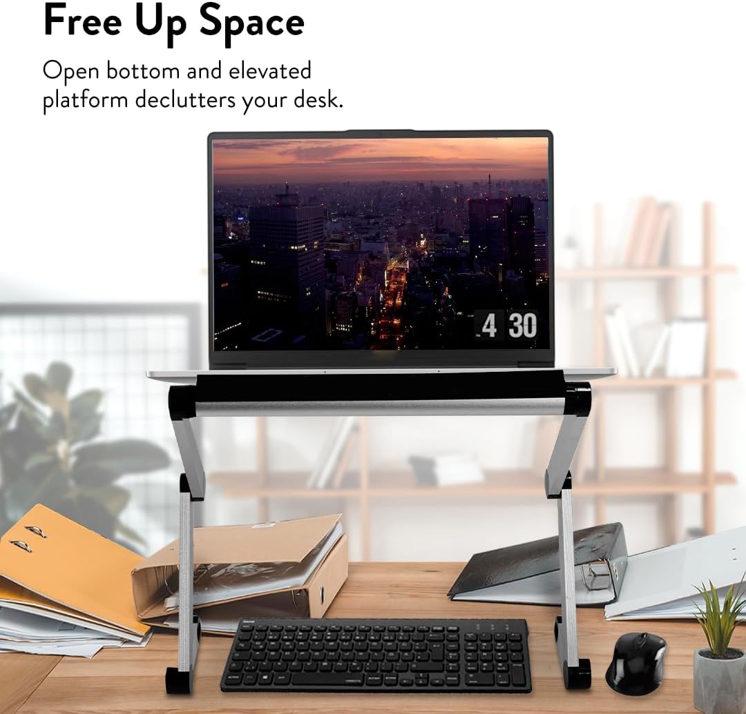 Adjustable Book Holder and Laptop Stand - Portable Aluminum Stand for Textbooks, Cookbooks, Recipe Books, and Tablets