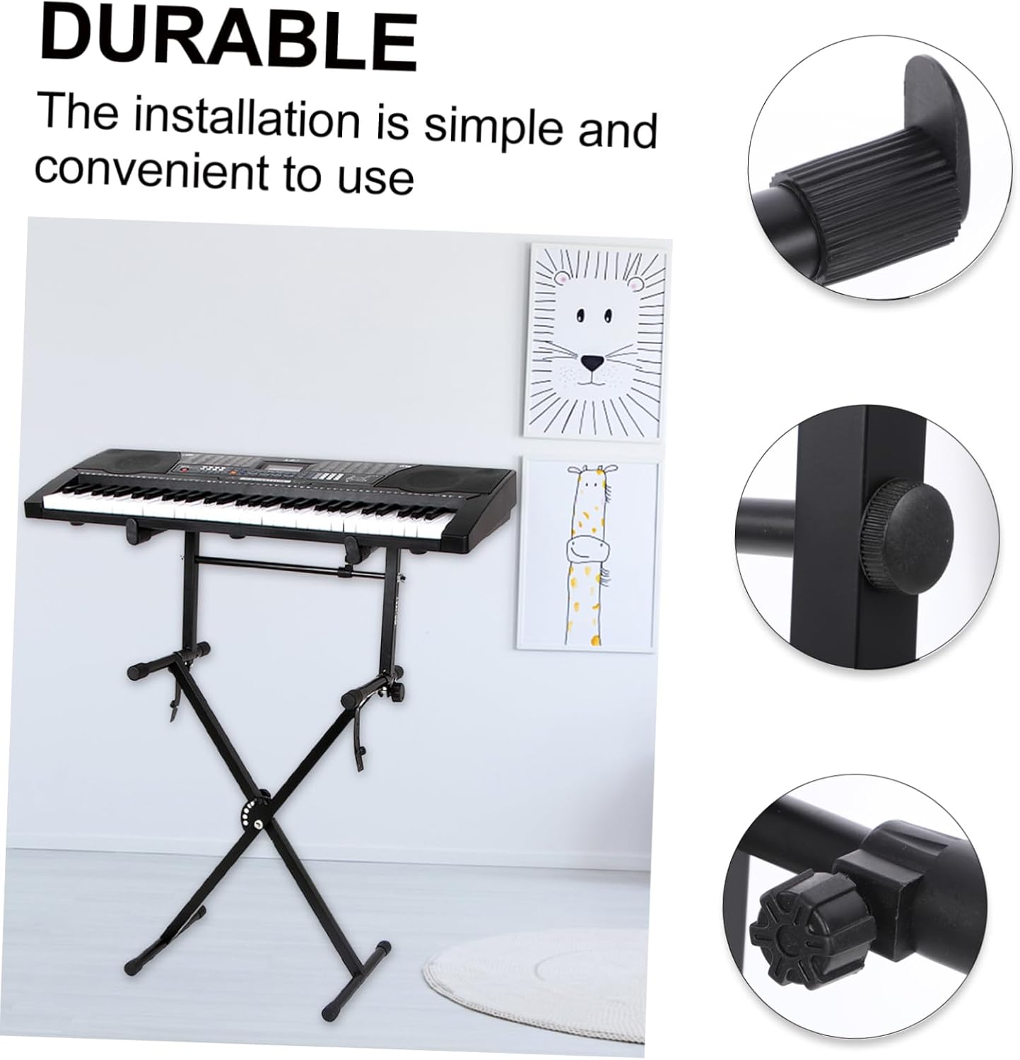 Toddmomy Keyboard Stand with Slip Strips Sturdy Iron Double Tube Rack for Electric Piano and Digital Keyboards Folding Portable Design for Home Stage Church Use Black