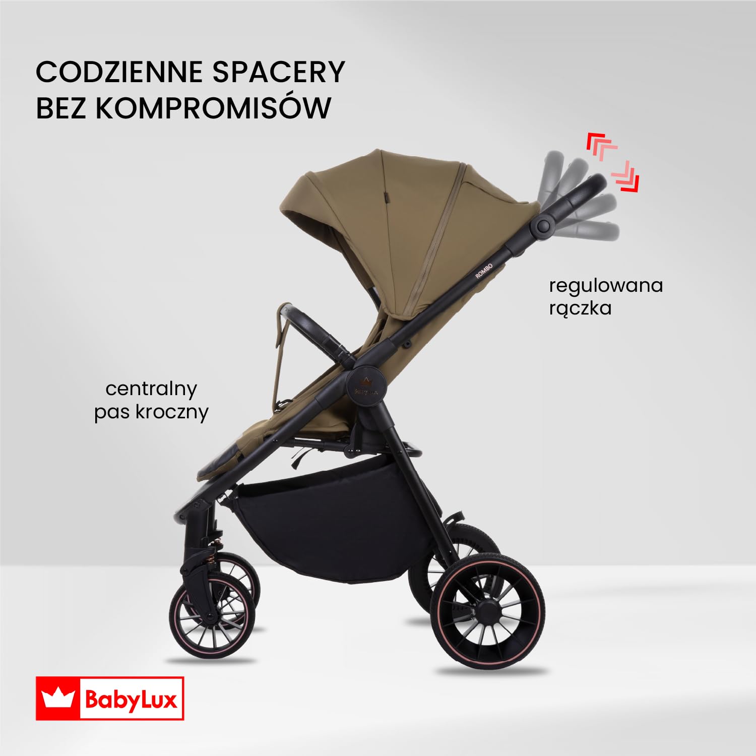 Lekki Wózek Spacerowy BabyLux ROMBO, Składany z Amortyzacją, Kolor: Olive