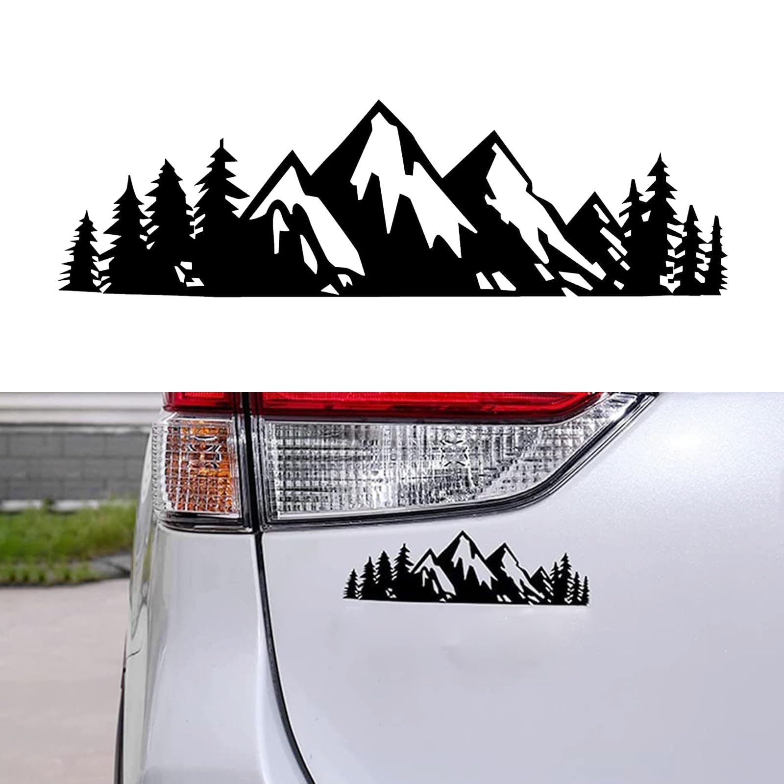 cueclue Pack-1 Car Forest Snow Mountain Sticker, Trunk Label Decoration Decal, Vinyl Sticker, 6.7" x 2" Waterproof Creative Sticker, Universal for Car Body, Window, Laptop (Black)