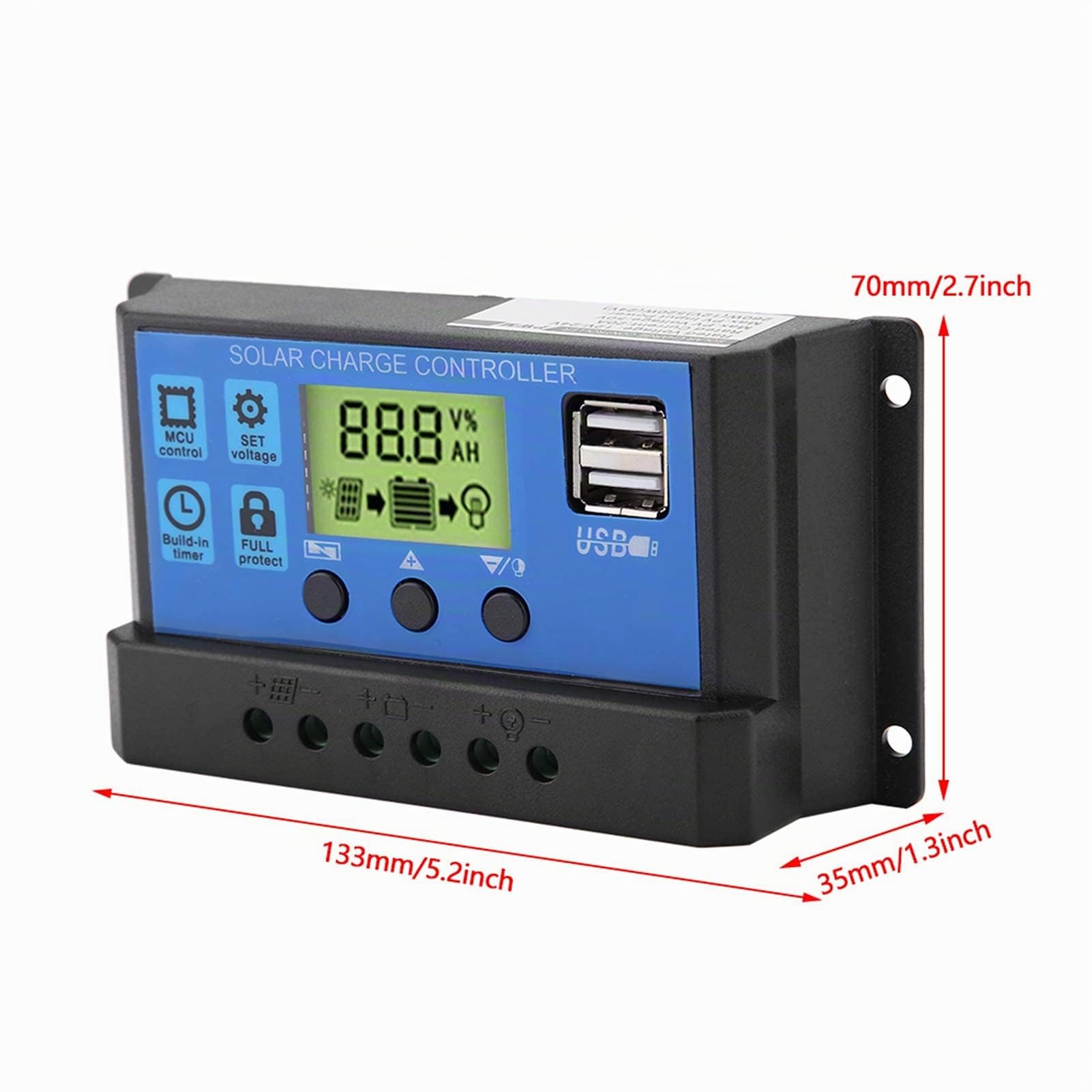 Regulador de Carga Solar PWM 12V 24V 20A Dual USB Pantalla LCD Inteligente para Panel Solar y Batería(YJSS-20A)