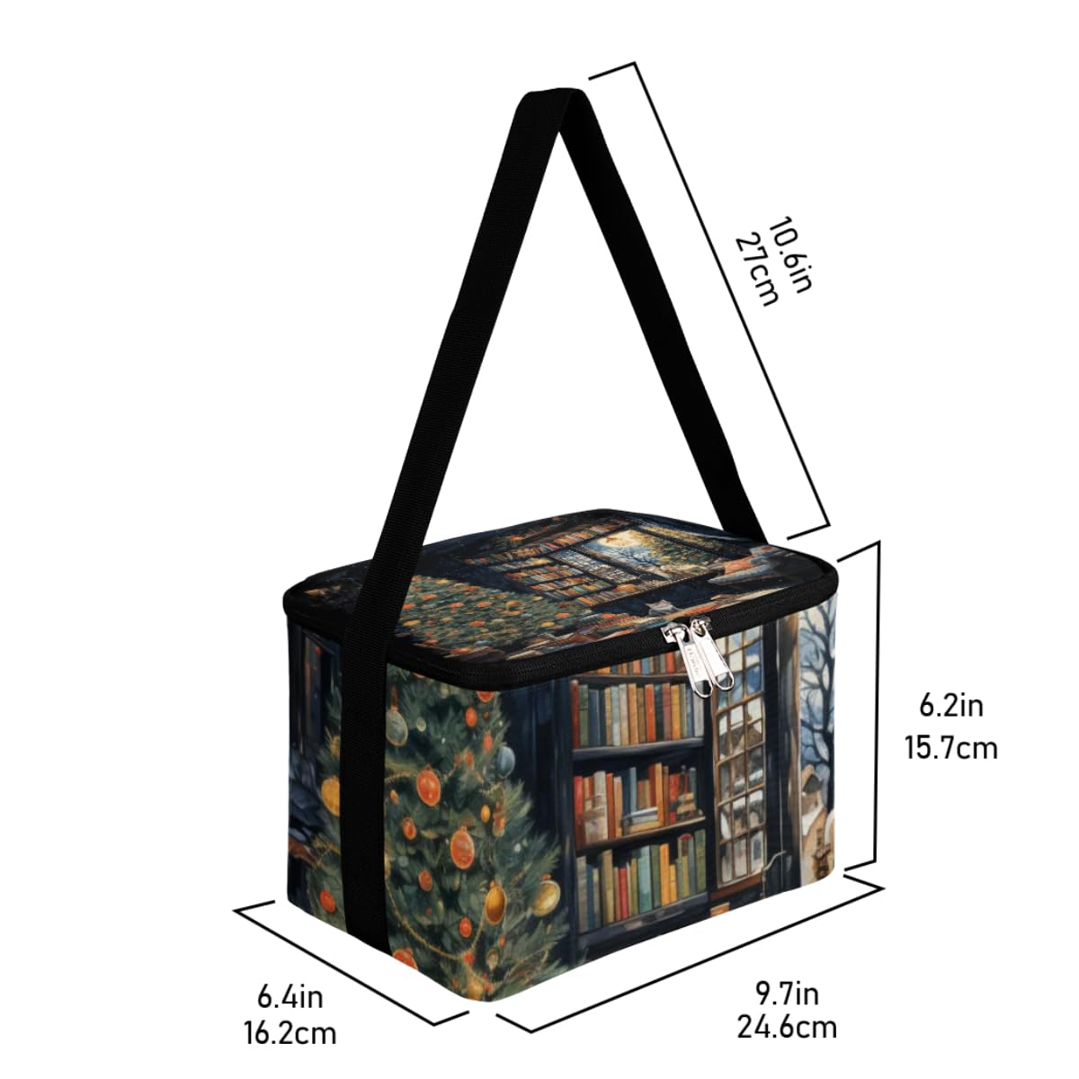 GzLeyigou Lunch Bags for Women Men 9 Cans,Christmas Tree Books Hot & Cold Food Delivery Bag Insulated Grocery Bag Insulated Lunch Box Cooler Bag for Office Work Picnic Beach