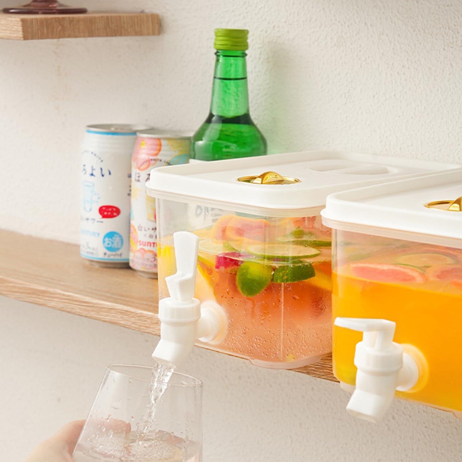 Distributeur de boissons de 5 L avec robinet, distributeur d'eau et de jus de fruits pour réfrigérateur avec filtre et date de stockage, distributeurs de boissons glacées pour lait, thé glacé