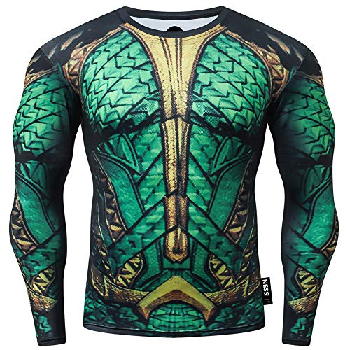 Nessfit - Sudadera térmica de compresión para hombre, manga larga, capa de base de fitness, Verde...