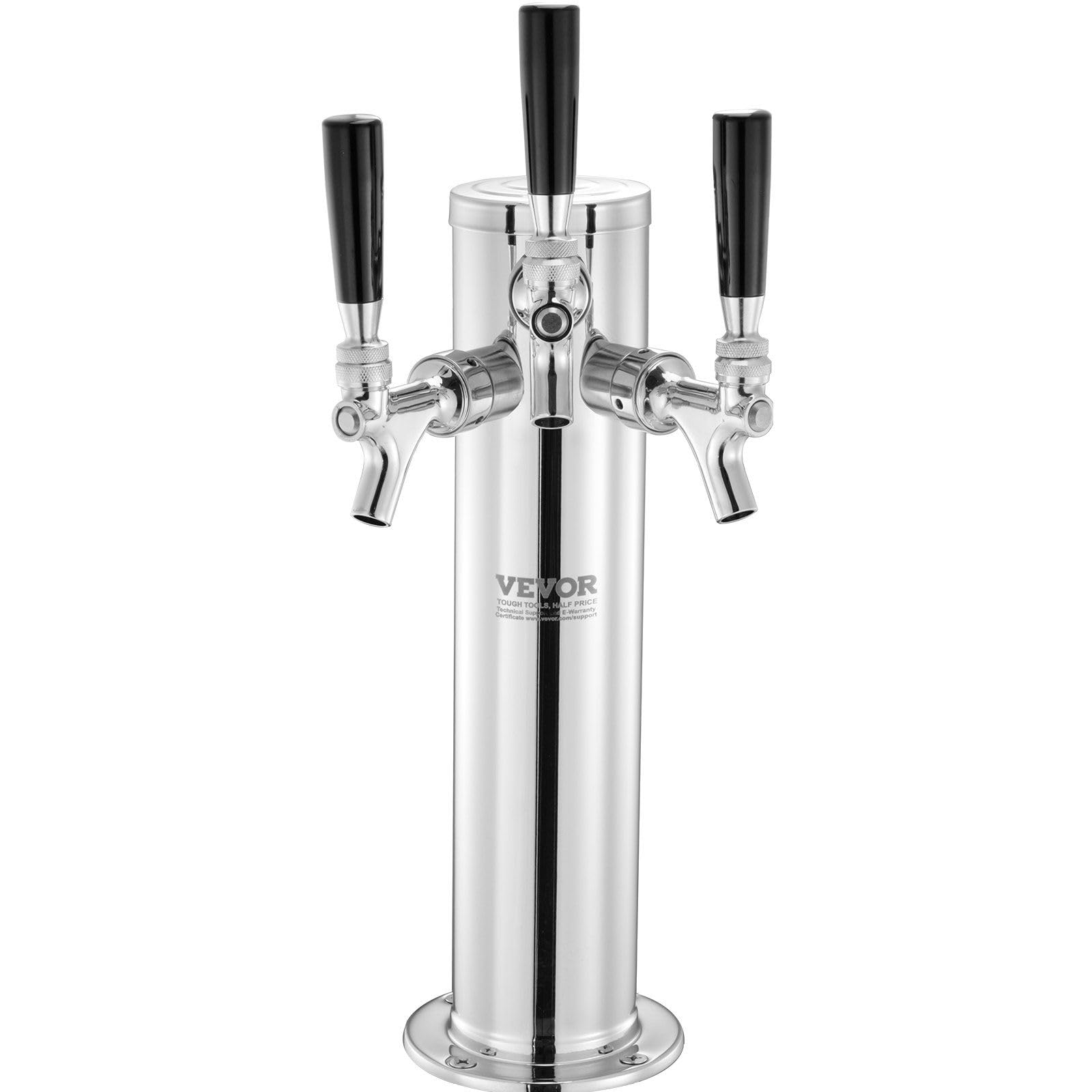 Triple Taps Draft Beer Tower Dispenser, Stainless Steel Keg Beer Tower, Kegerator Tower Kit with Pre-Assembled Tubing and Self-Closing Faucet Shanks for Party, Bar, Pub, Restaurant