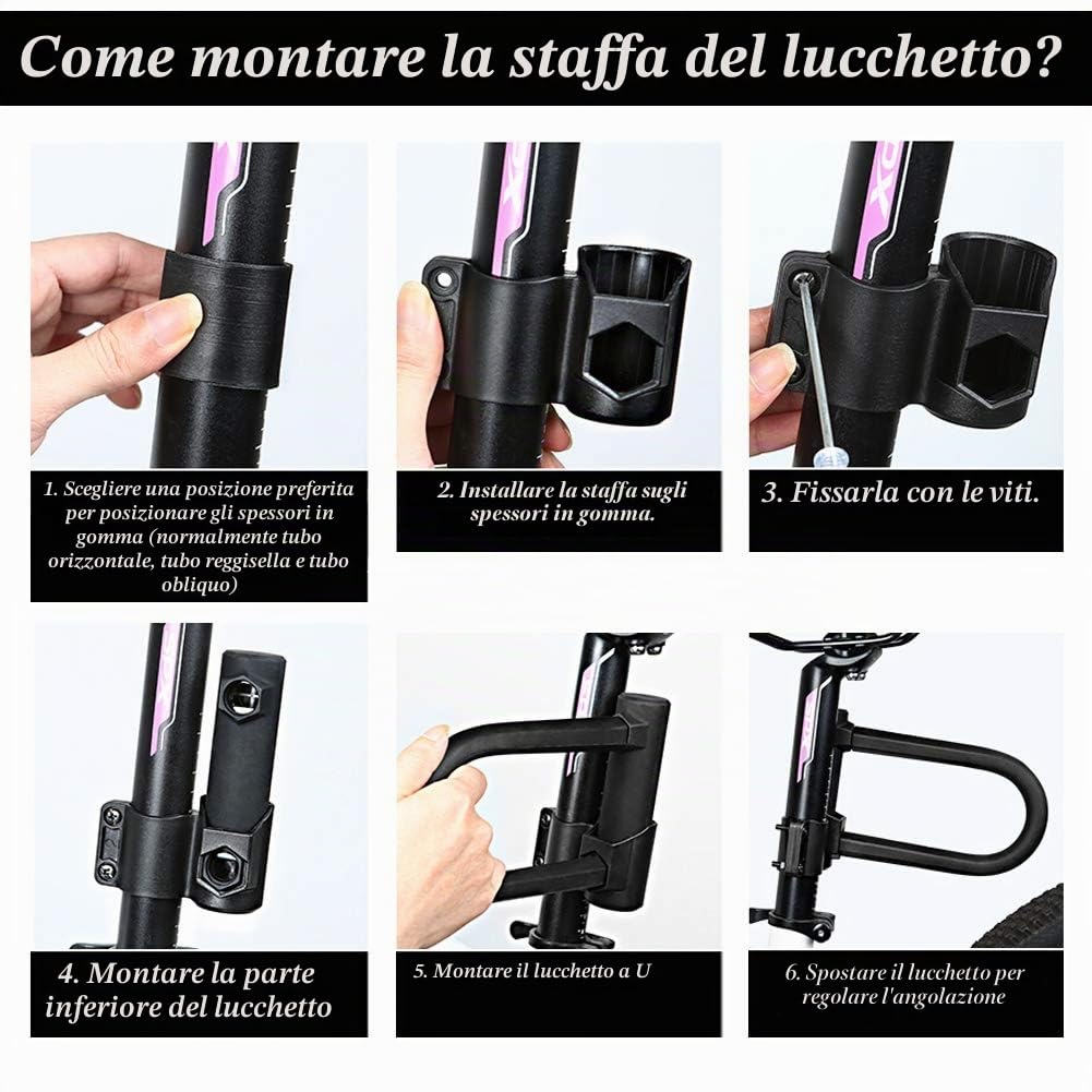 Lucchetto per Bicicletta, Resistente al Taglio, con Cavo Nero da 1,2 m e Staffa di Montaggio
