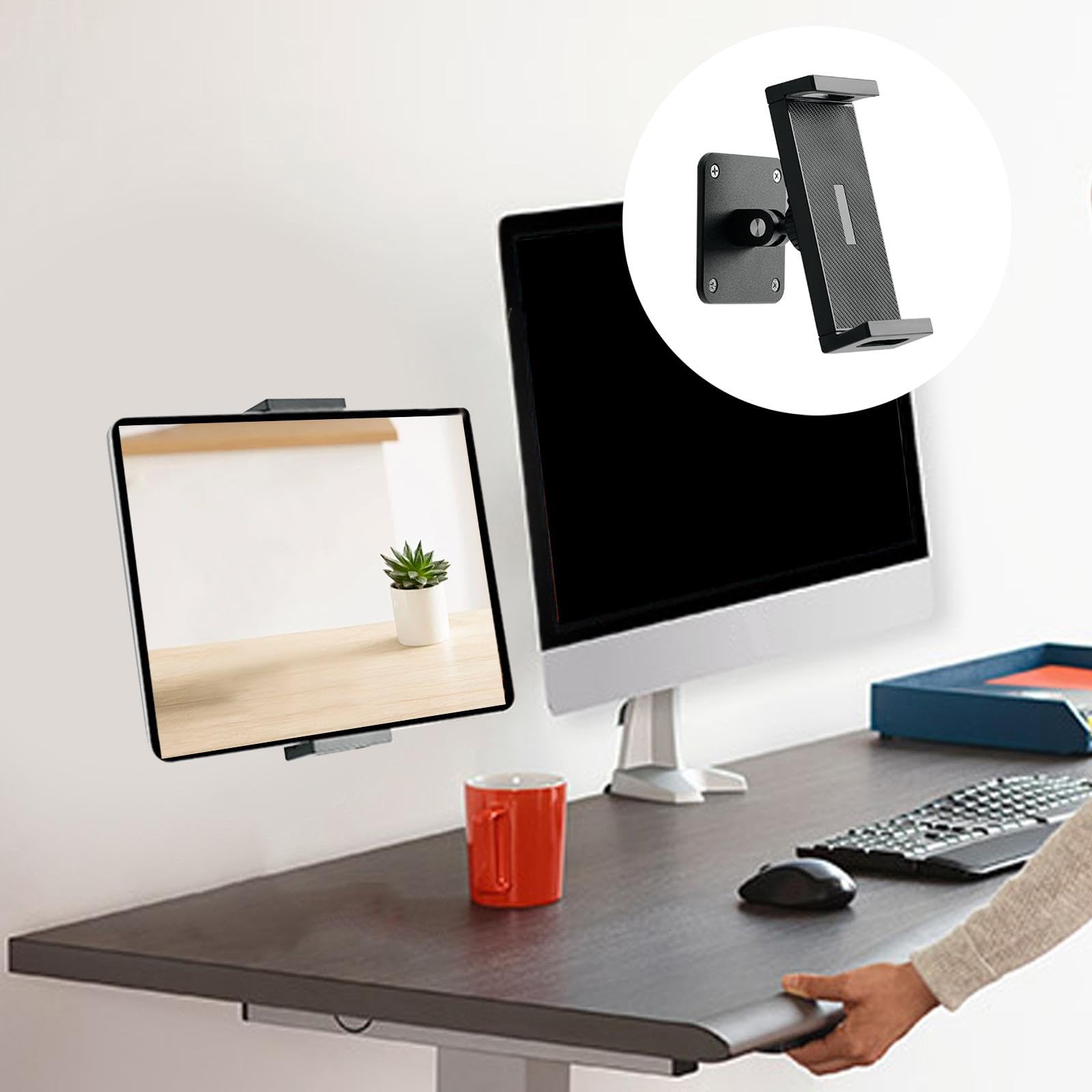 Soporte de Pared Universal para Dispositivos Móviles Estructura Ajustable 360 Grados en Aleación de Aluminio Instalación Atornillada Segura Adecuado P, Desplegado 7cm
