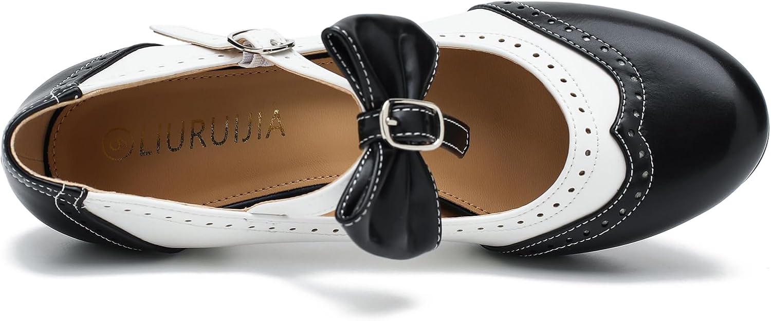 LIURUIJIA Women's Low Kitten Heel Mary Jane Oxfords Pumps Comfortable Ankle Strap Dress Shoes with Bow - Image 8