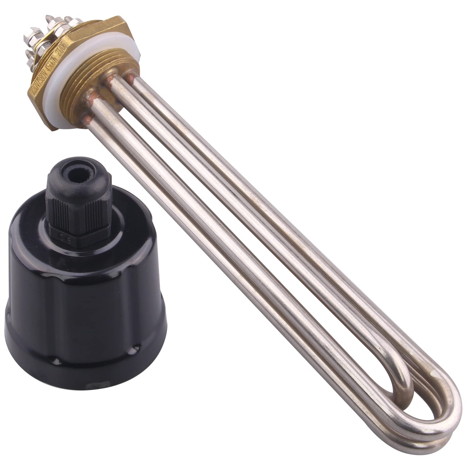 AIICIOO Élément chauffant électrique 3U 1,5" (DN40) Bride en laiton BSP avec anneau en silicone et couvercle en plastique 220/380V 4500W