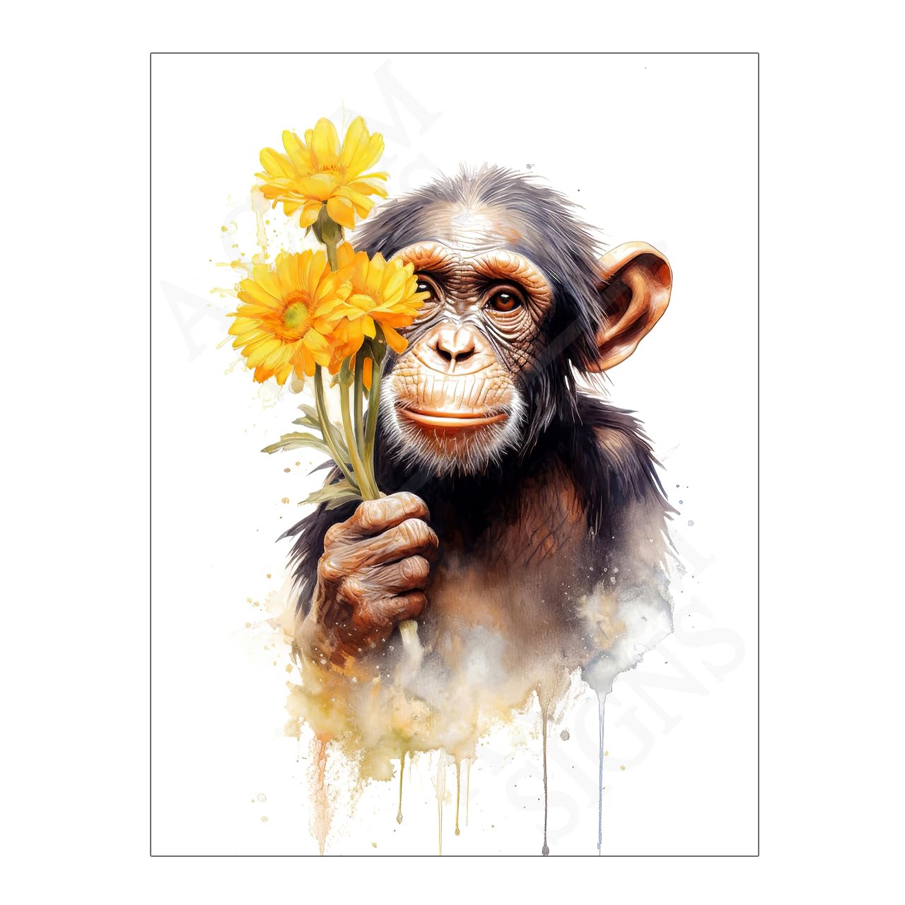 Chimpanzee with Flowers Metal Wall Art Print Sign Picture Plaque Safari Animal Prints Signs Home Décor Living Room Kitchen House Bedroom Bathroom Décor Gift 15999 (10.6 x 8 inches (27cm x 20cm))