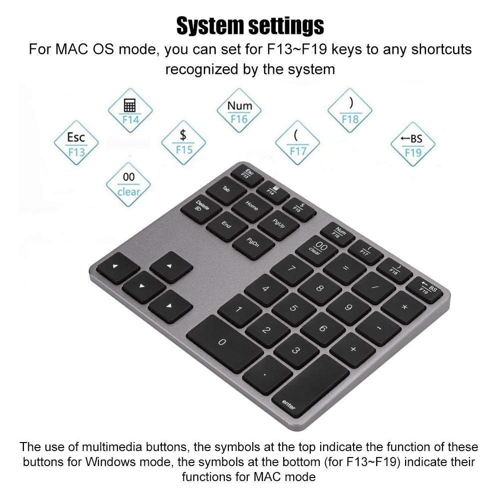 Agatige Tastiere Numeriche Bluetooth, BT308 Tastierino Wireless 35 Tasti 5.0 Ricaricabile Portatile Tastierino Numerico Sottile per PC Desktop Notebook Laptop(Grigio Ferro)