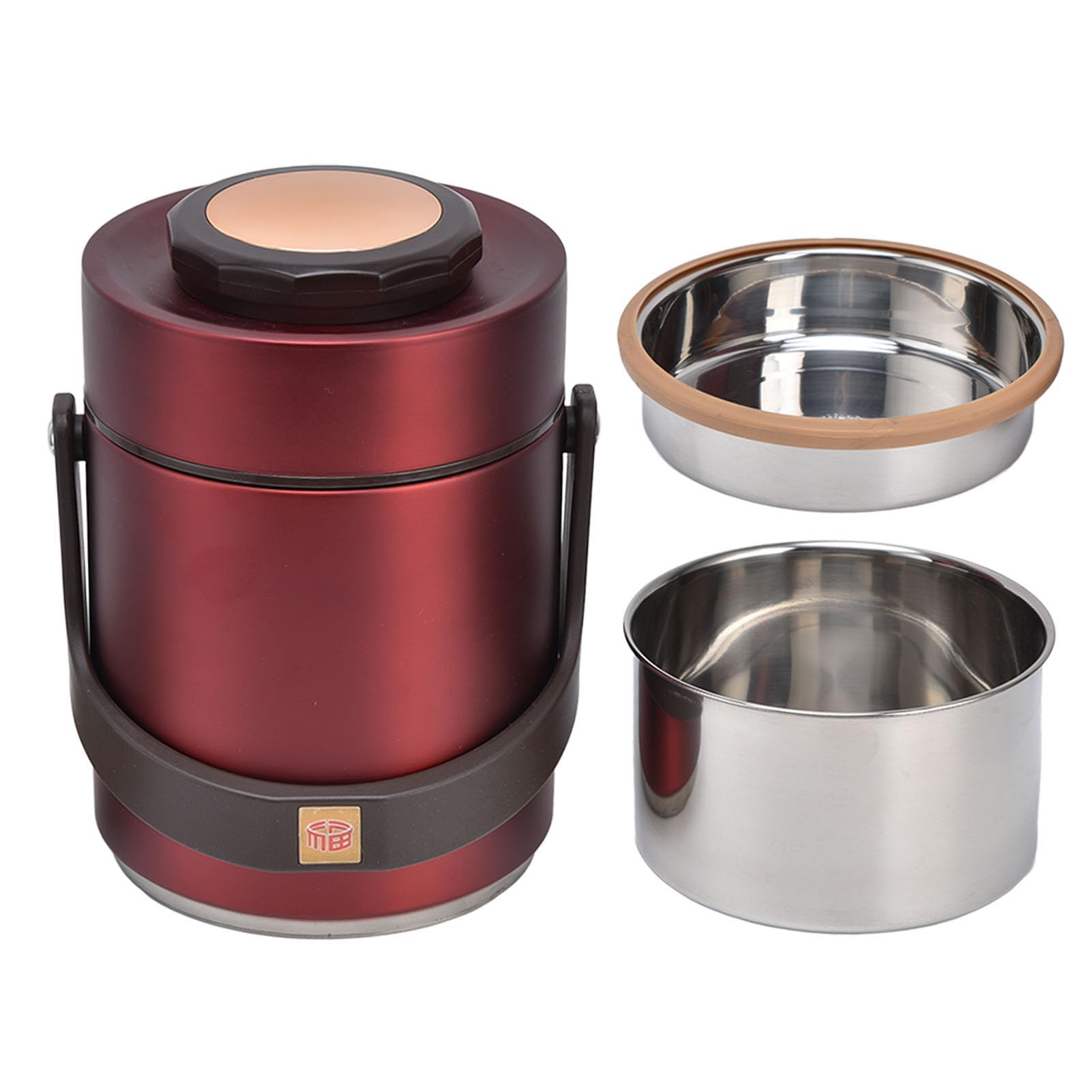 Cryfokt 3-lagige Isolierte Lunchbox aus Edelstahl 304, Auslaufsicherer Lebensmittelbehälter für Arbeitsreisen, Picknick – 1500 Ml Fassungsvermögen (Rot)