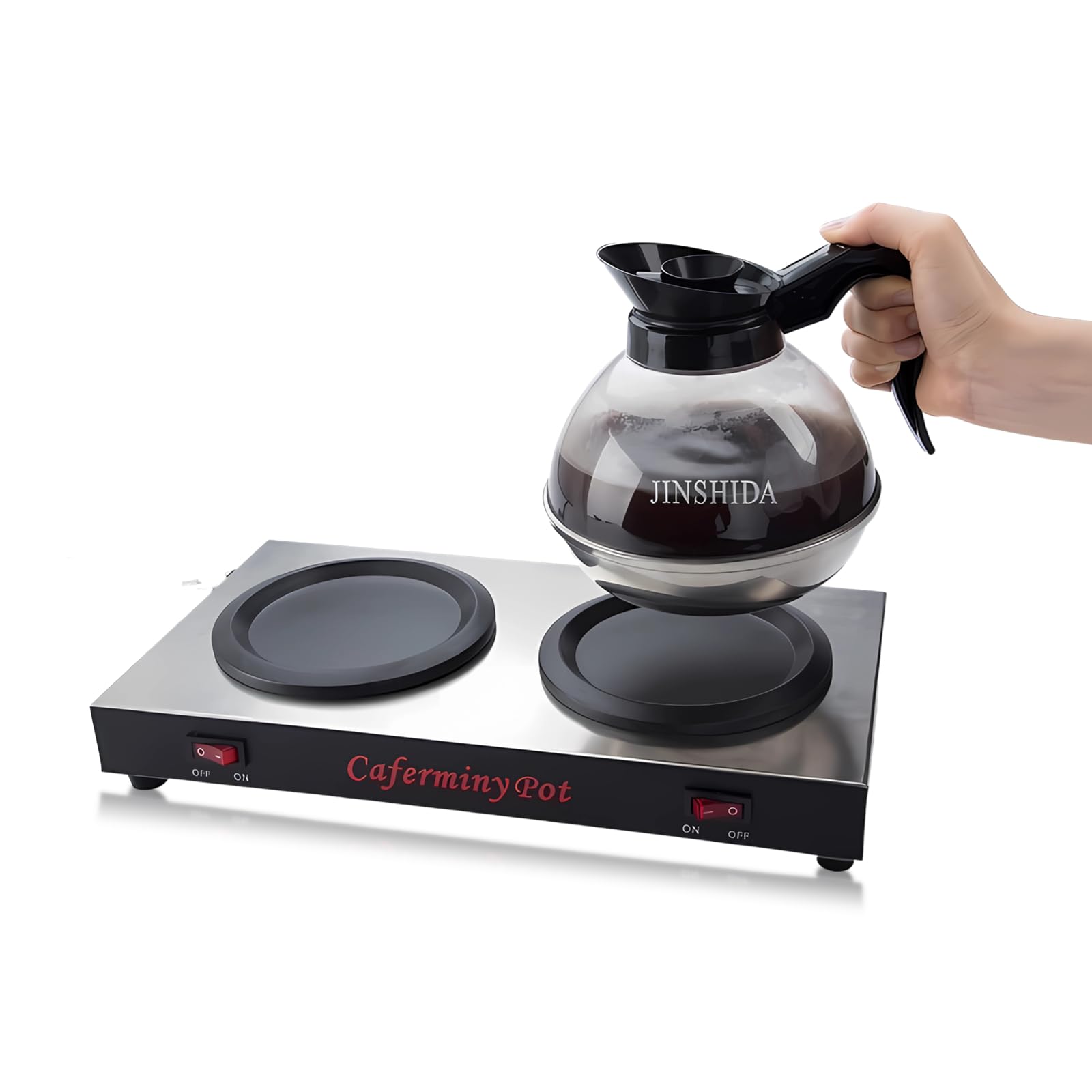 Commercial Coffee Warmer Dual Decanter Warmer Plate, Stainless Steel Portable Warmer for Standard Glass Decanter, Suitable for Cafe, Break Room, Buffet, Event and Commercial Use