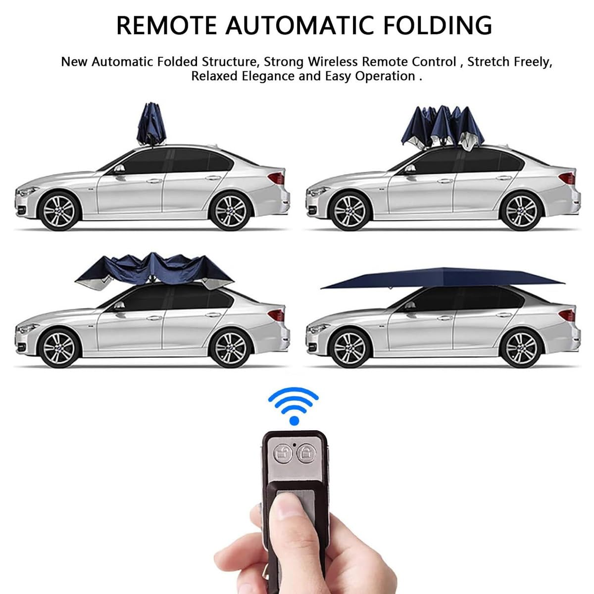 Carport Mobile Pieghevole Automatico Con Telecomando, Ombrello Parasole Portatile Antifurto, Grigio 4.2m