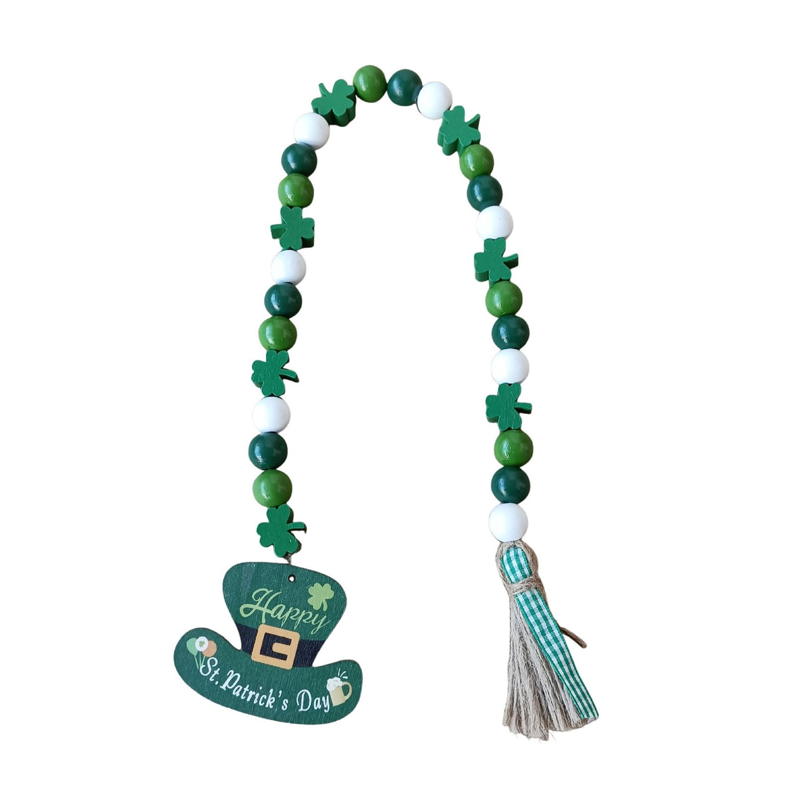 Kalttoy Wooden Beads StPatrick ' s Day Decoration Wood Bead String Hat Wall Hanger Green Decor Irish Bead Garlands Wooden String with Tassels