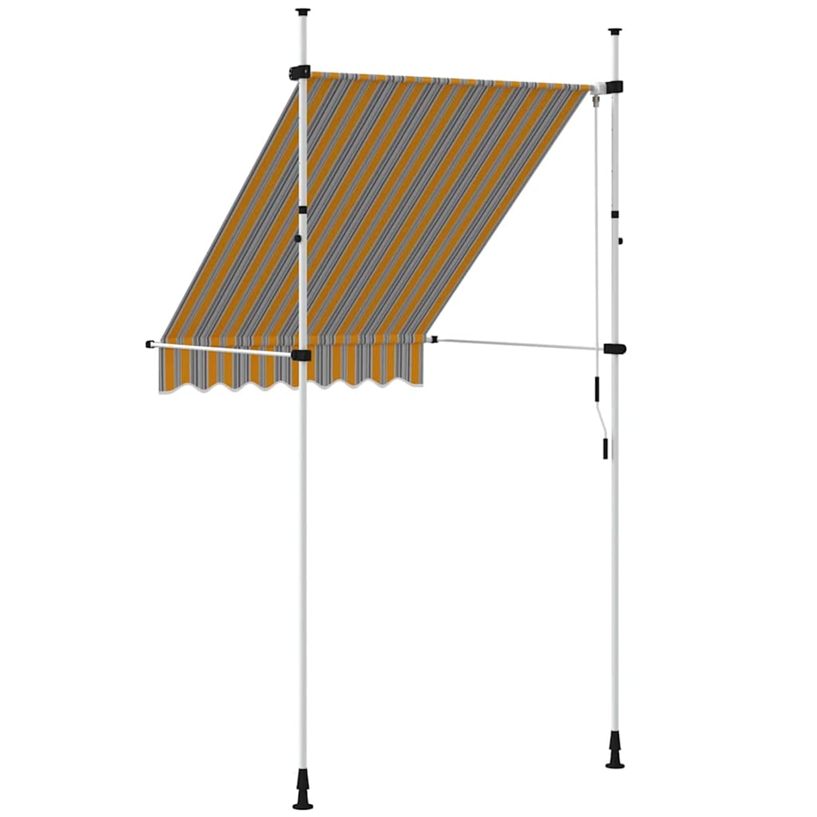 Wysuwana markiza balkonowa, obsługiwana ręcznie, 150 cm, żółto-niebieskie paski, bez wiercenia, z korbą ręczną, aluminiowa markiza odporna na promieniowanie UV, regulacja wysokości i działanie
