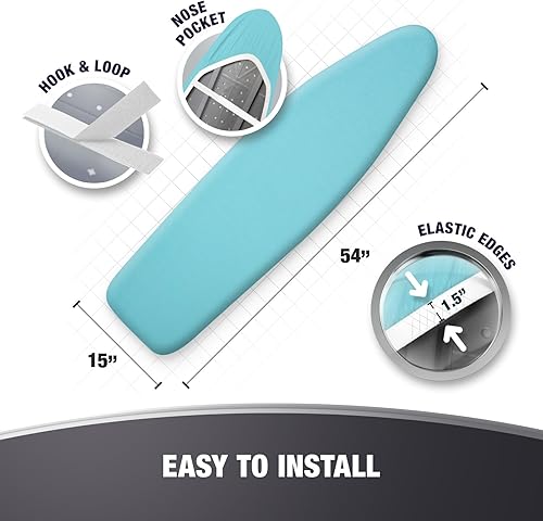 Miniatura 3 de Funda para tabla de planchar, revestimiento de silicona reflectante al calor, acolchado grueso resistente a la quemadura, bolsillo para la nariz,