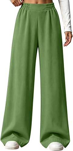 Ladies Pants Wide Leg Flowy Palazzo Loose Uncuffed Elastic Waist Sweat Pants for
