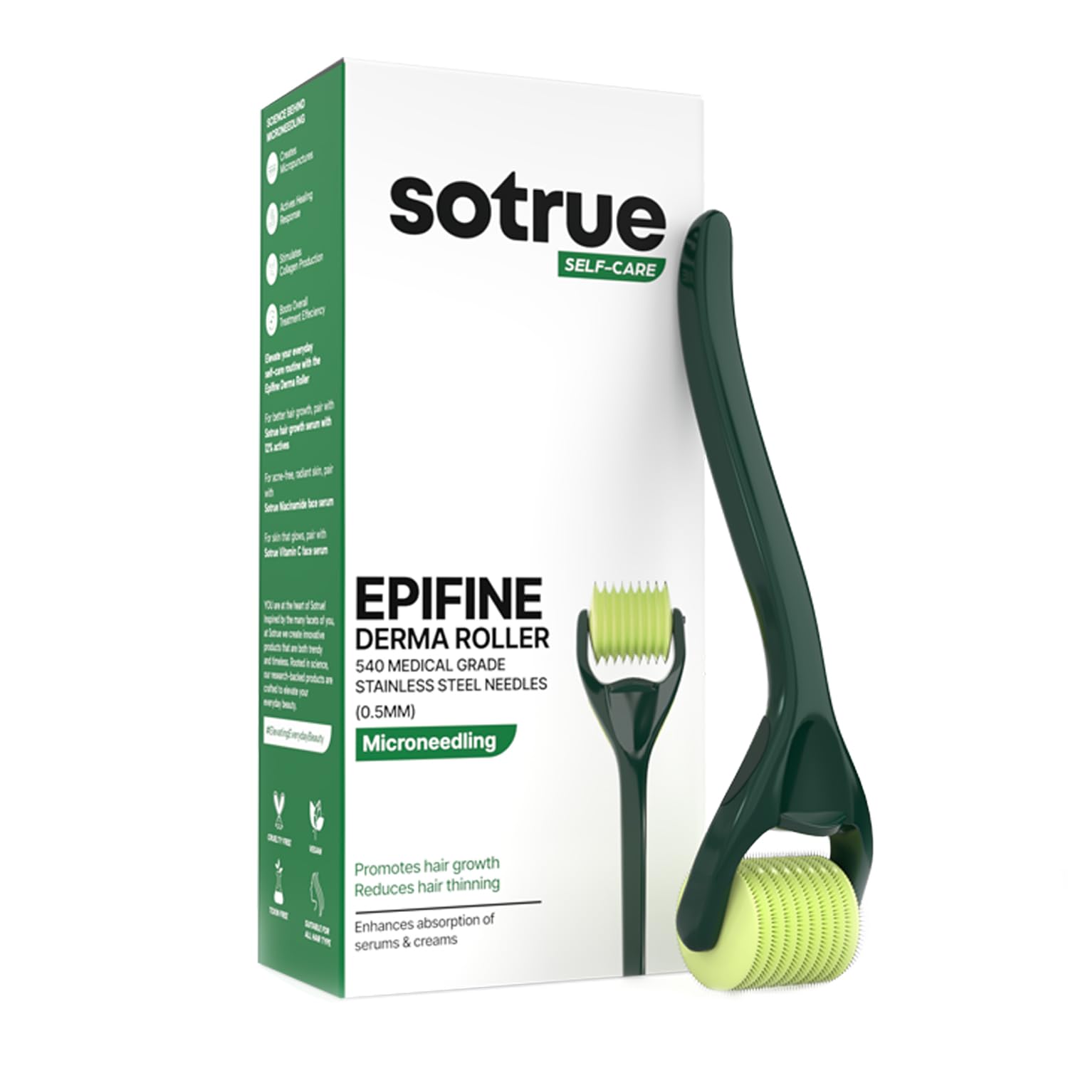Sotrue Epifine Derma Roller For Hair Growth 0.5 mm with 540 Medical Grade Stainless Steel Needles | Repairs Damaged Hair, Activates Hair Follicles | For Face, Hair Fall & Hair Thickening | Reduces Acne Scars | Safe & Effective To Use-picture-26