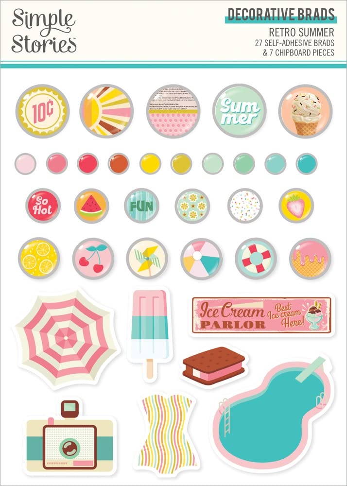 Retro Summer Decorative Brads-
