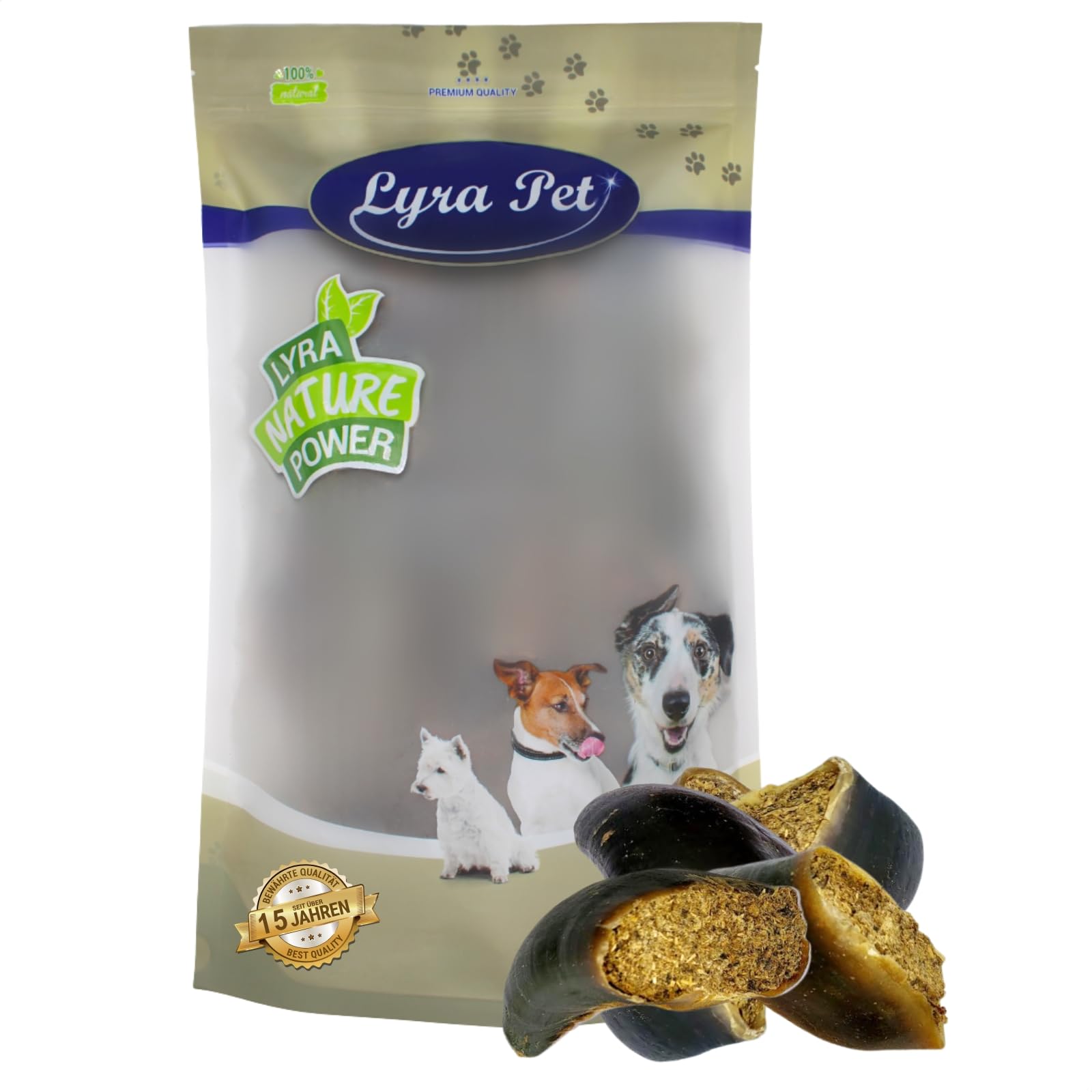 Lyra Pet® 15 STK. Rinderhufe gefüllt mit Pansen und Leber je ca. 120 g | Naturbelassener Kausnack - Ideal für die Zahnpflege - Proteinreiches Leckerli für Hunde - Gut verdaulicher Kauartikel