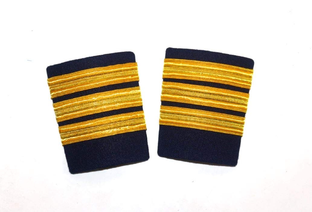 Pilot18 Polyurethane 3 Bar Black Shoulder Epaulet Badge for Commercial Airline Pilots, Gold