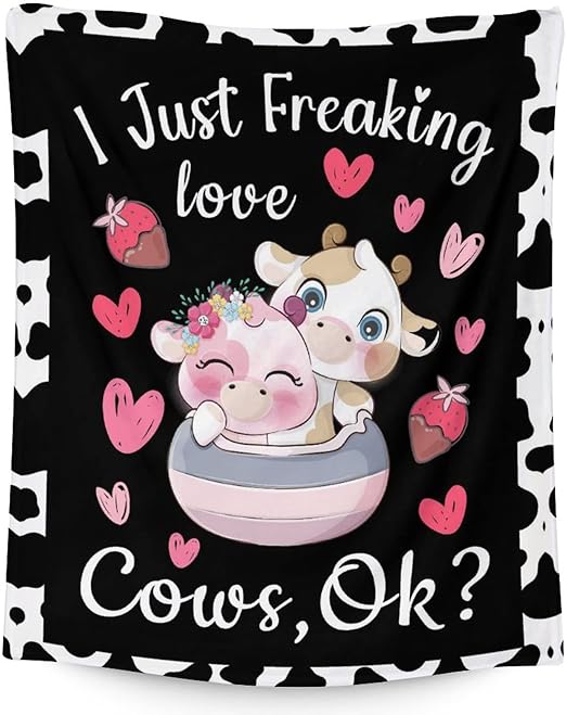 Cow Blanket Gifts - 50"x60" Cute Throw for Women, Girls - Black Soft Fuzzy Blankets for Bed, Couch & Living Room