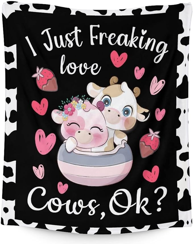 Cow Blanket Gifts - 50"x60" Cute Throw for Women, Girls - Black Soft Fuzzy Blankets for Bed, Couch & Living Room