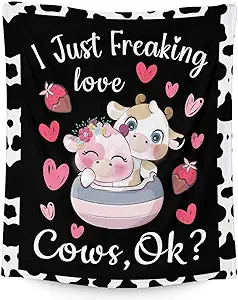 Cow Blanket Gifts - 50"x60" Cute Throw for Women, Girls - Black Soft Fuzzy Blankets for Bed, Couch & Living Room