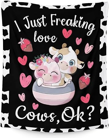 Cow Blanket Gifts - 50"x60" Cute Throw for Women, Girls - Black Soft Fuzzy Blankets for Bed, Couch & Living Room