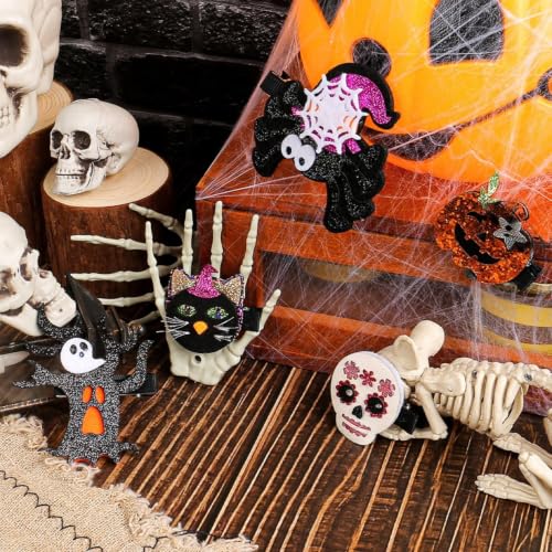 3 Inch Glitter Sugar Skull Spider Pumpkin Hair Clips for Costume Party - image 5