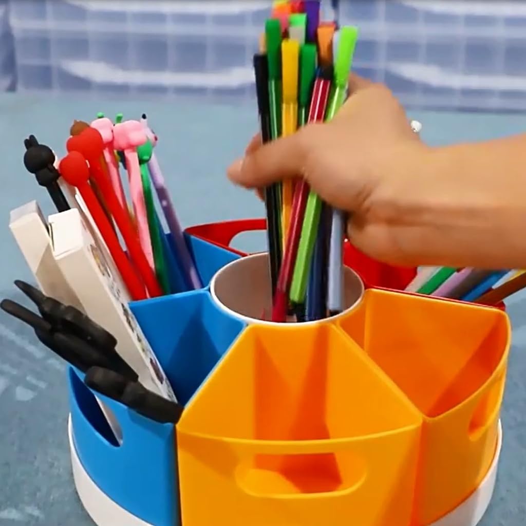 Drehbarer Schreibtisch-Organizer mit 6 Fächern, Schreibtisch-Organizer für Kunstbedarf, Stift-Organizer, drehbarer Make-up-Organizer für Zuhause