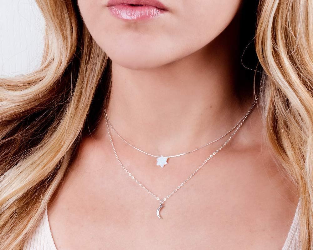 Opal Star of David Necklace - Gold Filled or Sterling Silver, Blue or White Magen David Choker, Minimalist Jewish Necklace from Israel