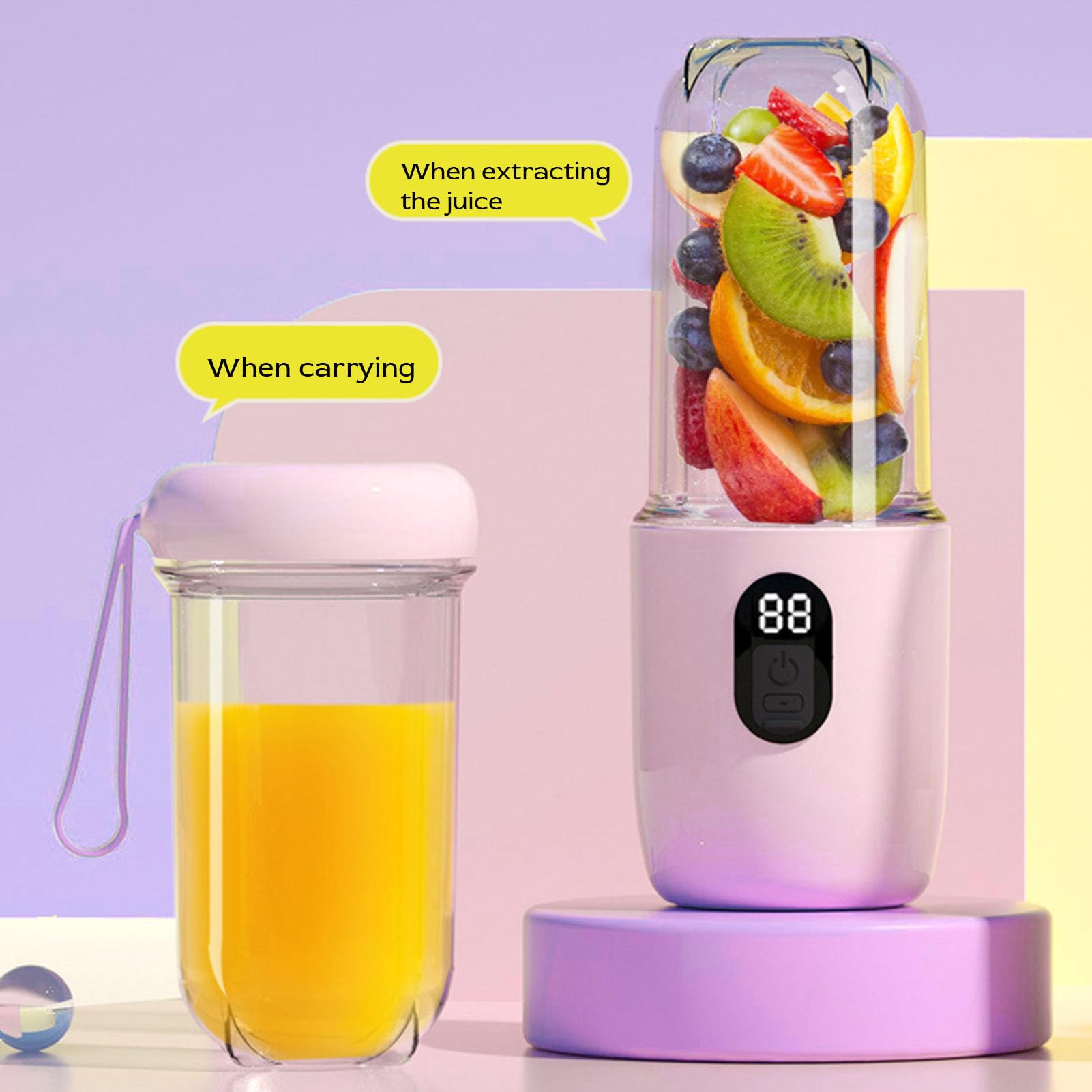 Cuifati Persönlicher Tragbarer Mixer, 500 Ml Mixbecher, 16 Edelstahlklingen, Wiederaufladbar über USB Typ C für Säfte, Babynahrung und Protein-Shakes (Rosa)