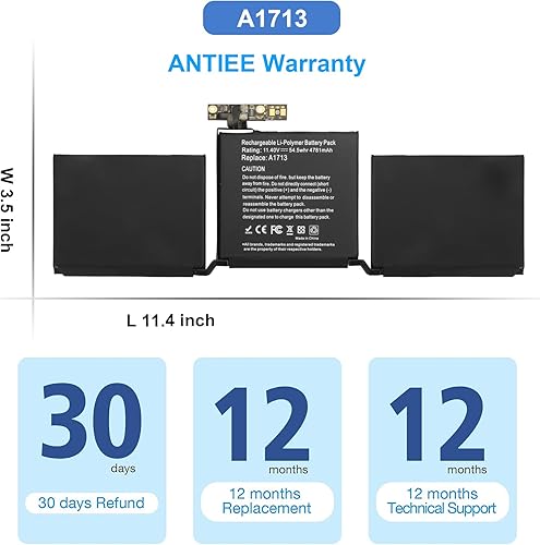 Miniatura 7 de Reemplazo de batería A1708, batería A1713 para MacBook Pro de 13 pulgadas A1708 [finales de 2016, mediados de 2017] EMC 2978 3164 MPXQ2LL MLL42LL