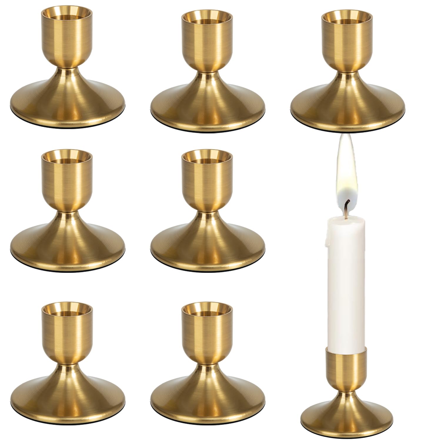 8 portacandele in metallo dorato conici per candelieri corti e magri, in ottone, per matrimoni, Ringraziamento, centrotavola, Natale, feste di compleanno, vacanze (8)