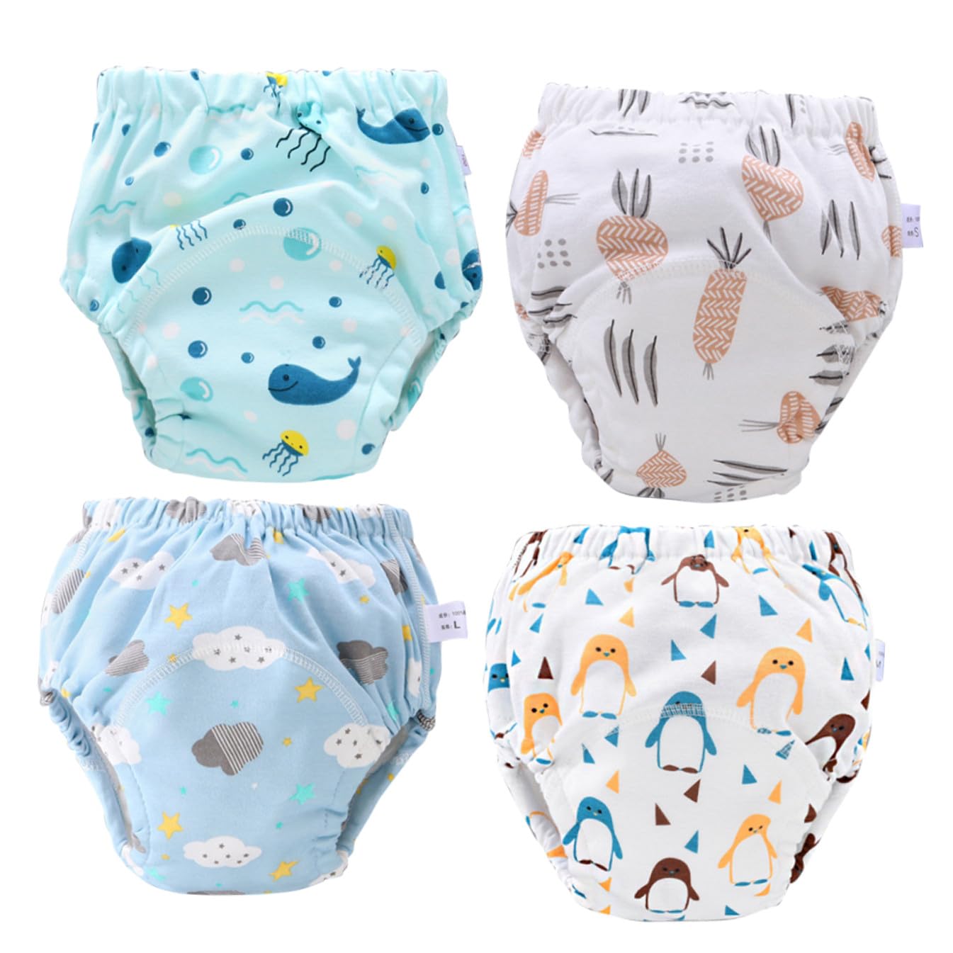 4 piezas Pañales de Entrenamiento Reutilizables para Bebés Pañales Lavables y Transpirables de Algodón para Cómodos y Duraderos con Diseños para Facilitar el Uso del Wc y Niñas