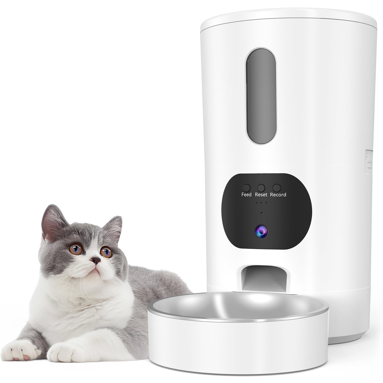Automatic Cat Feeder with HD Camera - Stable 2.4/5G WiFi Smart App Control, 2-Way Audio, Timed Pet Feeder with Stainless Steel Bowl, 5L/20 Cups, HD 1080P Night Vision for Cats & Small Dogs