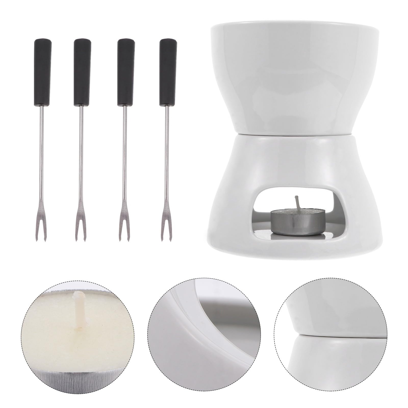 Ipetboom Pentola Fonduta in Ceramica 400Ml Candela per Sciogliere Cioccolato e Formaggio Set da Cucina per 2-4 Persone Utensile Pratico per Fonduta e Riscaldamento Burro