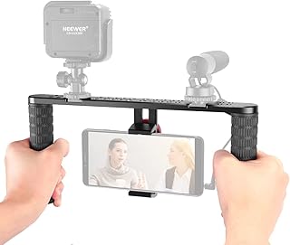 Neewer Smartphone Video Rig, Filmmaking Recording Vlogging Rig Case, Handheld Grip Stabilizer Cold Shoe Mount, Compatible with 11 11 Pro 11 Pro Max X Xs 13 13 Pro 13 Mini 13 Pro Max Android (Metal)