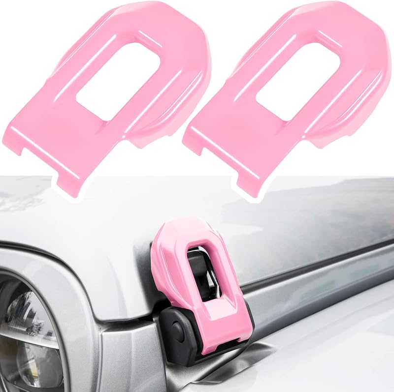 Capa dos suportes de trava do capô E-cowlboy para Jeep Wrangler JL/JLU e Gladiator JT Rosa – 2 unidades