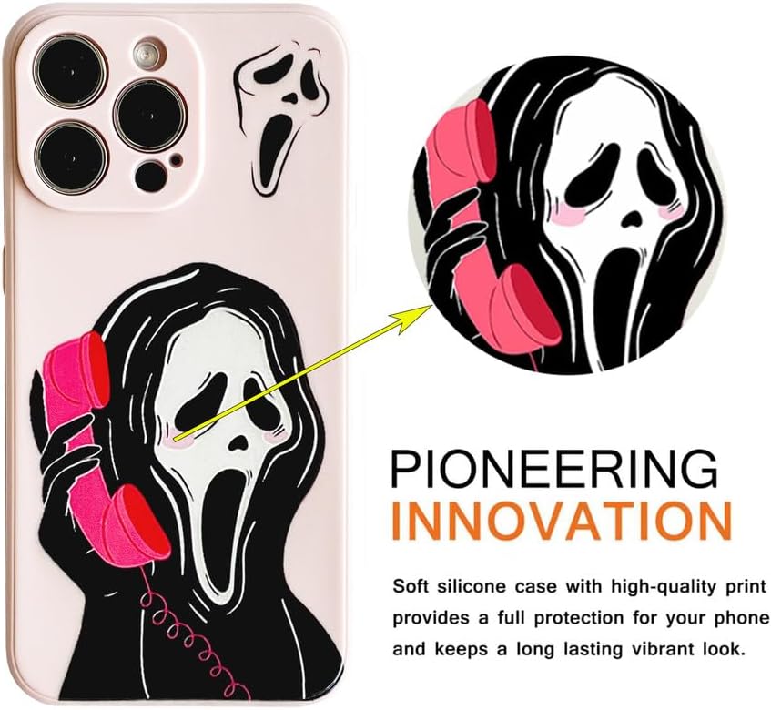 Miniatura 6 de Funda con diseño de película de suspenso de Halloween para iPhone 14 Pro, funda de teléfono con diseño de fantasma y cara de terror para mujeres,