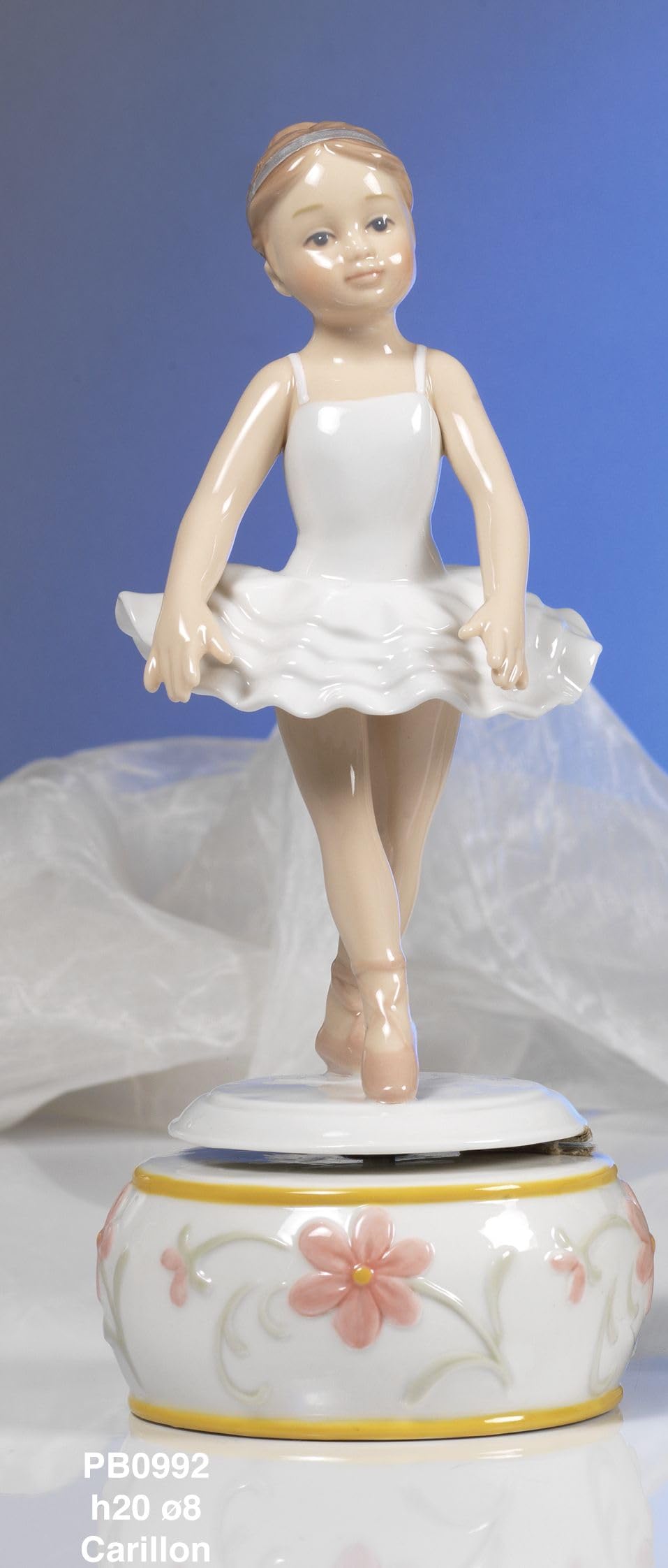 PABEN Carillon con Ballerina in Porcellana Smaltata Dipinta a Mano cm. 20 Bomboniera Regalo Comunione, cresima, Compleanno