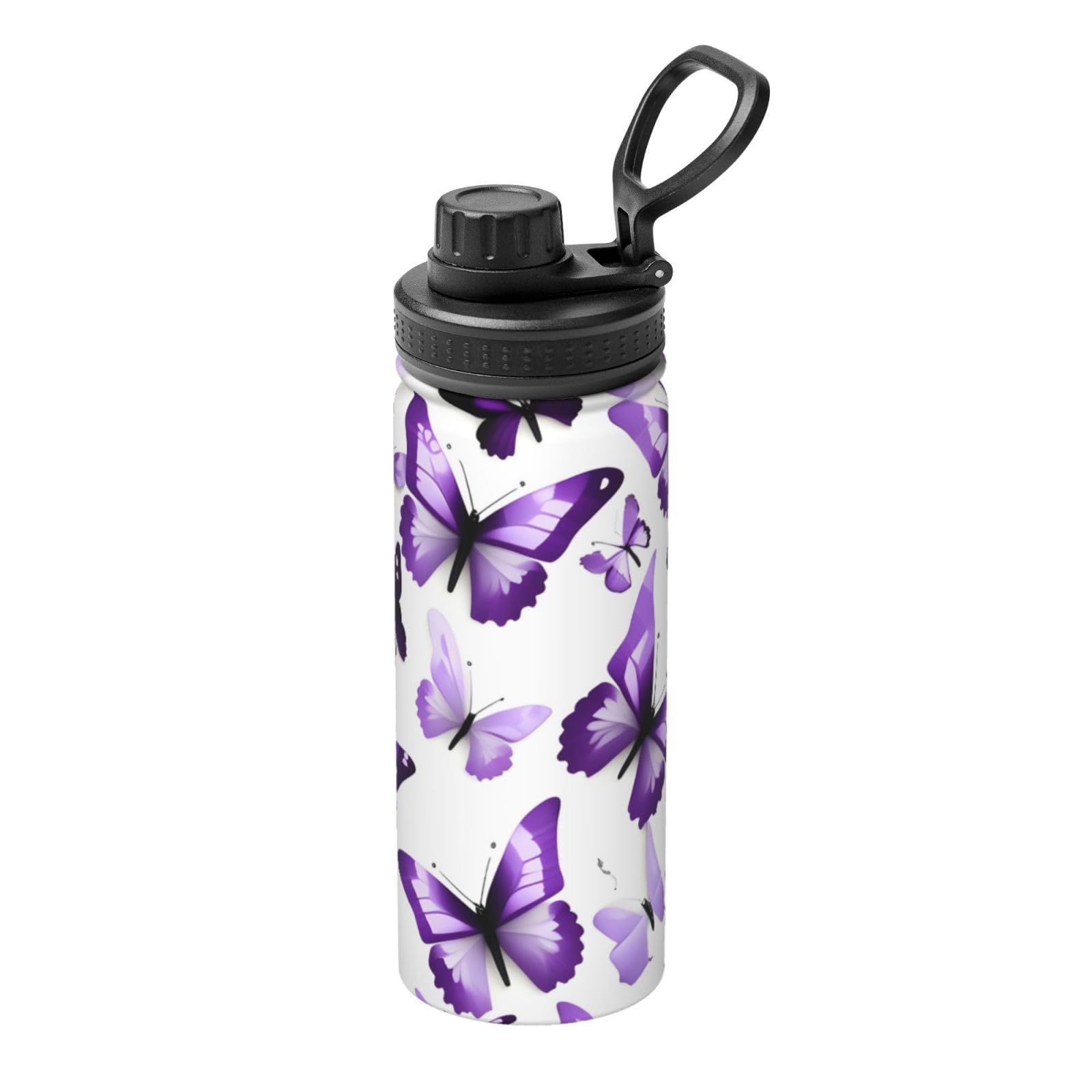 SHIRMDIY 18 Oz Insulated Water Bottle – Purple Butterfly Design, Stainless Steel, Double Wall, With Straw 6 thumbnail image