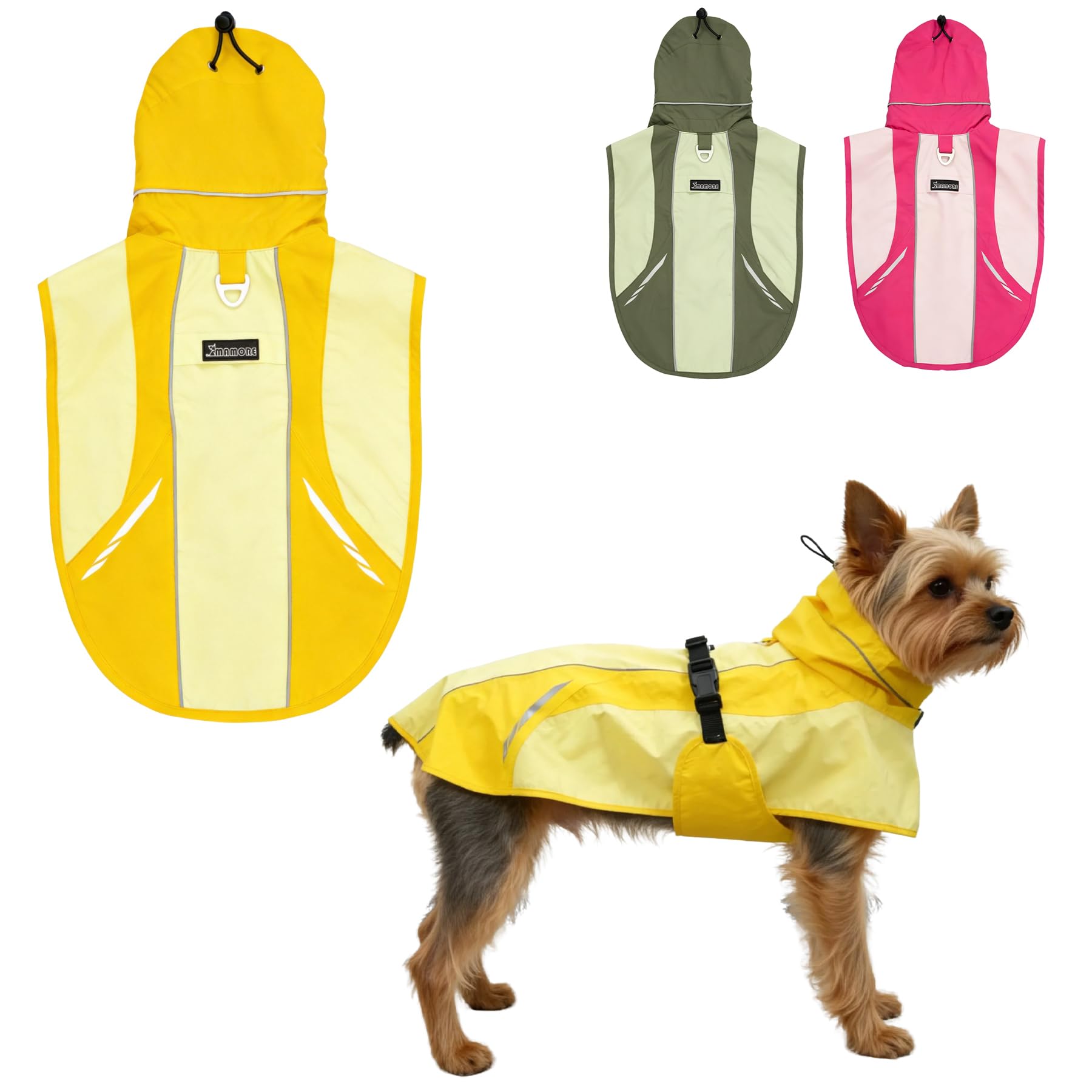 MAMORE Waterproof Dog Raincoat with Chest Cover, Adjustable Reflective Lightweight Dog Rain Jacket for Small Medium Large Dogs Leash Hole