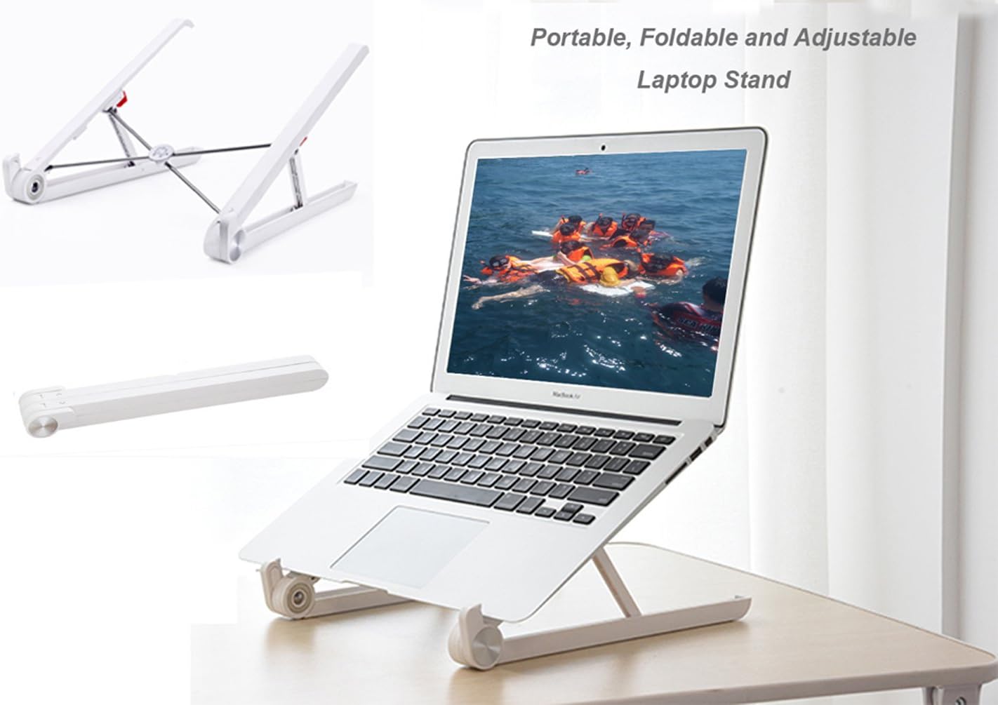 Portable Laptop Stand Foldable and Adjustable Notebook Holder, Eye-Level Ergonomic Steady Light Weight Ventilated Minimalist Travel Desktop Stand for MacBook PC iPad