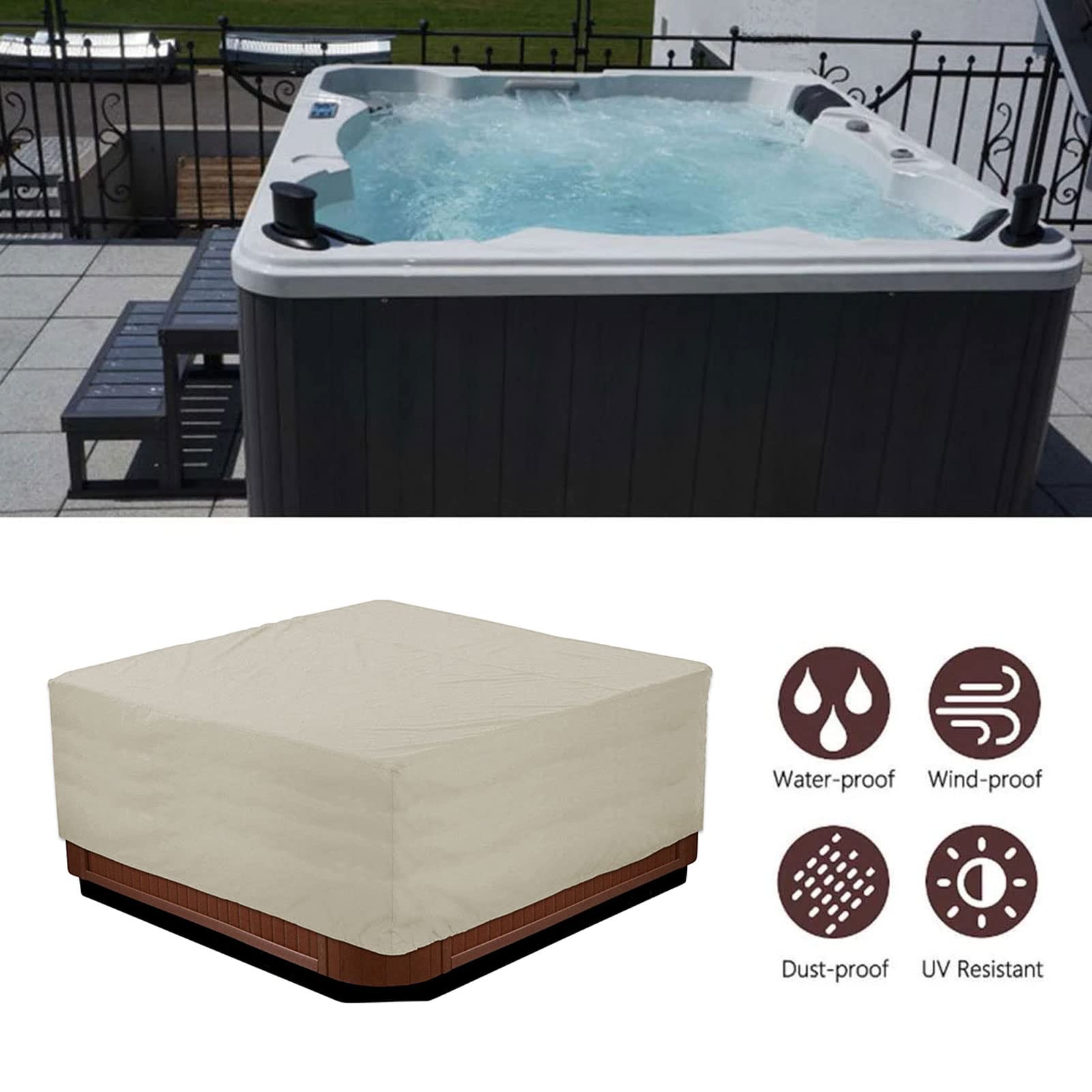 Whirlpool-Abdeckung Wasserdicht & UV-beständig – Silber/ Schwarz, Größe 244x244x90 Cm (quadratisch)