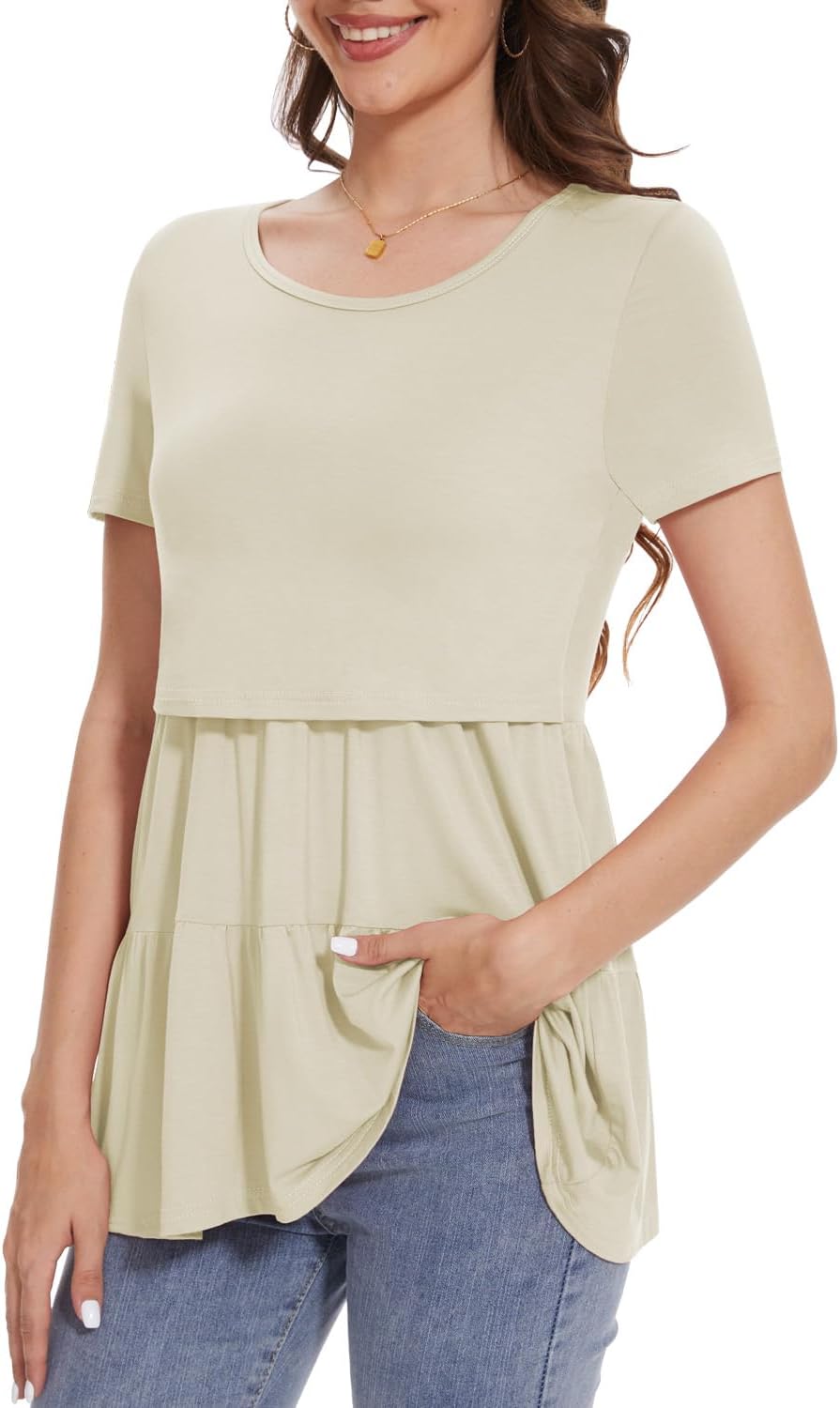 Bearsland Women’s Nursing Top 3pack Short Sleeve Scoop Neck Nursing Shirt Breastfeeding Shirts