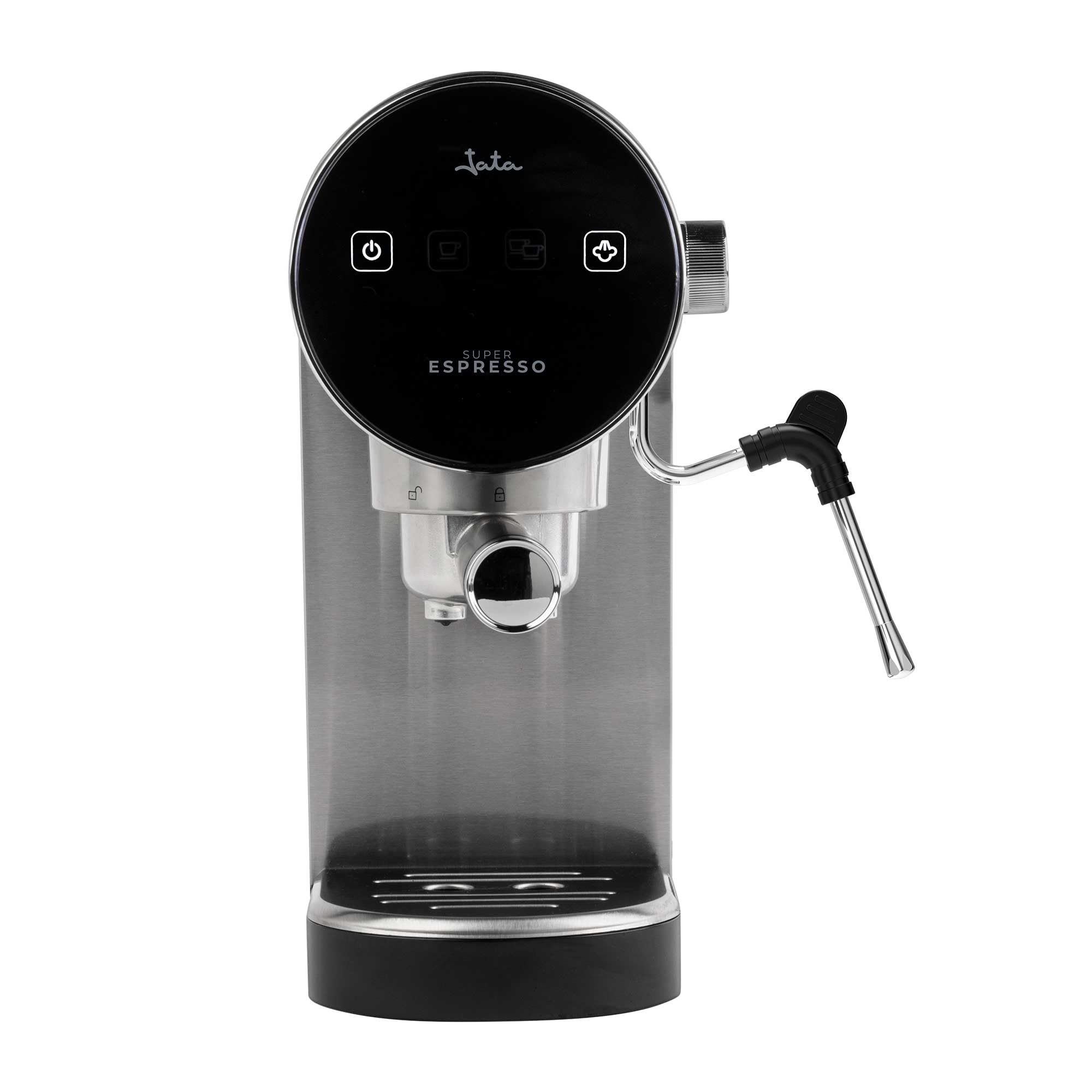 JATA JECA5505 - Cafetera Espresso 20 Bar 1360 W con Pantalla Táctil, Vaporizador de Leche, 1 y 2 Tazas, Depósito 0,9 L, Calienta Tazas, Desconexión Automática
