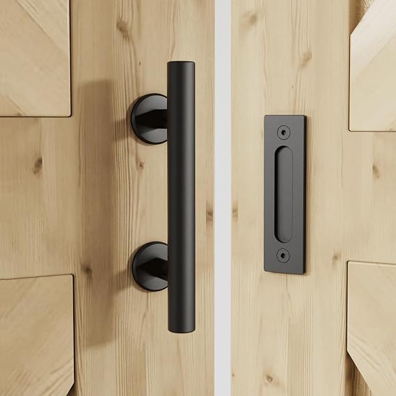 6FT/183CM Sliding Door Hardware Heavy Duty Barn Door Sliding Kit Full Set Contains Door Handle and Floor Guide